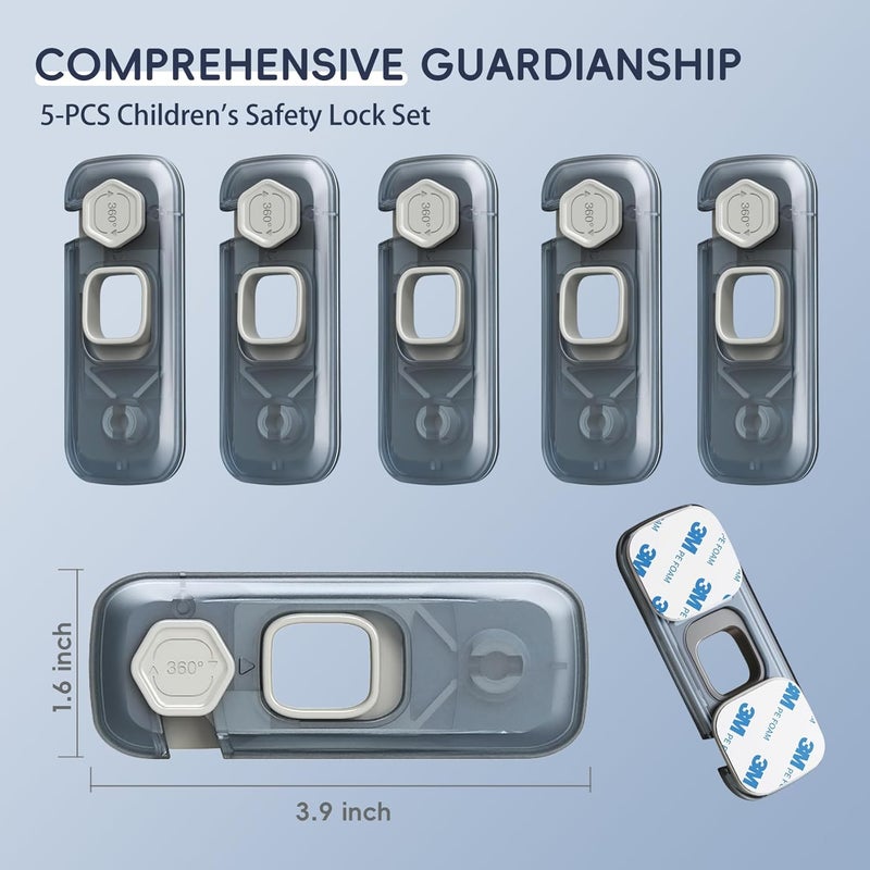 Blissleaf 5-Pack Fridge Locks, Child Proof Refrigerator/Freezer Door Lock, Child Safety Cabinet Lock with Adhesive Pads -Freezer Latch to Keep Door Closed for Latches,Drawer,Closets,Oven (Clear-Blue) - Image 4